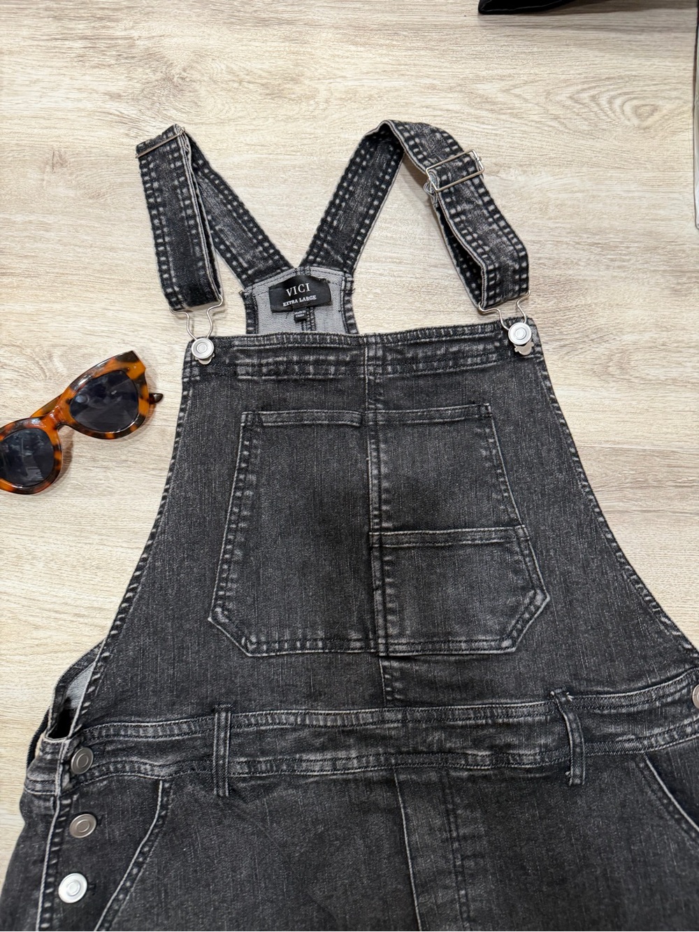 VICI Black Washed Denim Overall Dress